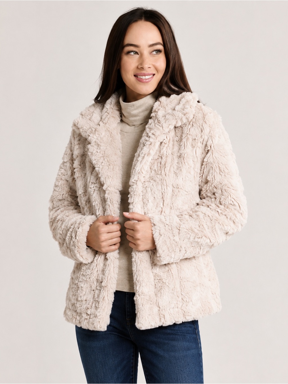 Dylan by True Grit Plush Faux Fur Teddy Jacket – Cream – Women’s Medium